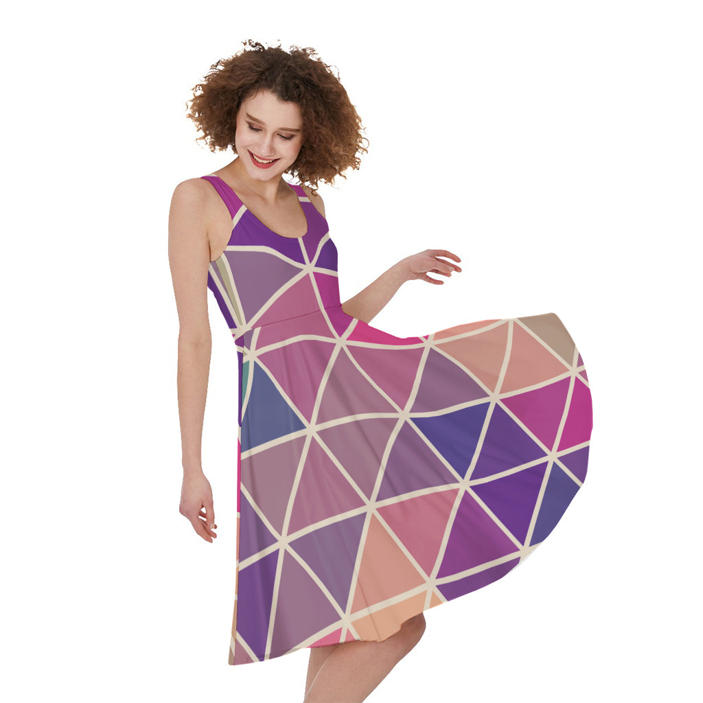 Pastel Geometric Shape Pattern Print Women's Sleeveless Dress
