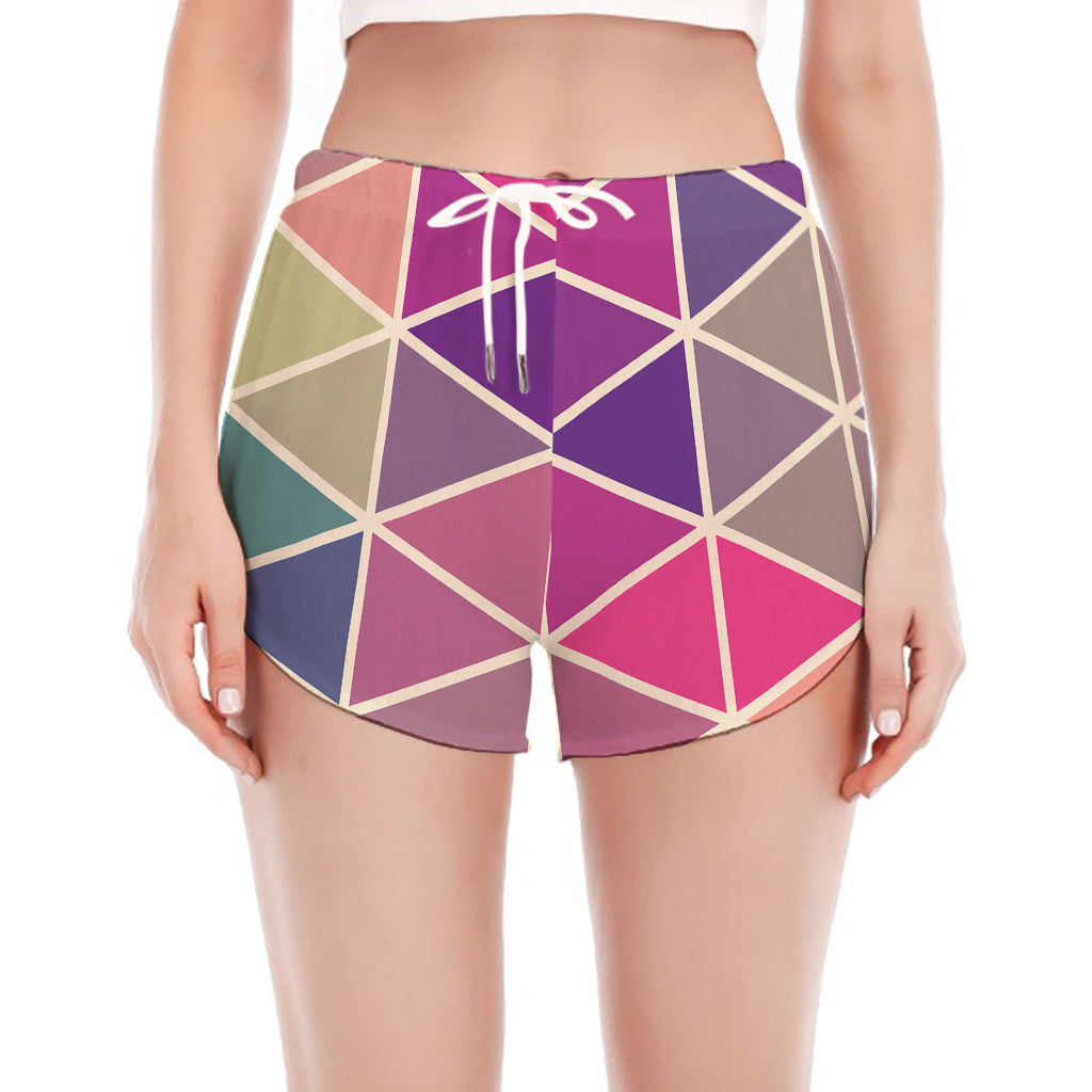 Pastel Geometric Shape Pattern Print Women's Split Running Shorts