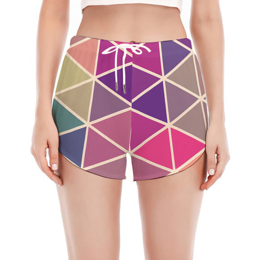 Pastel Geometric Shape Pattern Print Women's Split Running Shorts
