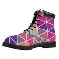 Pastel Geometric Shape Pattern Print Padded Collar Lace Up Boots