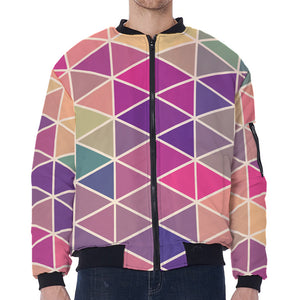 Pastel Geometric Shape Pattern Print Zip Sleeve Bomber Jacket