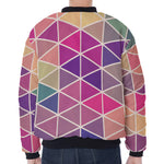 Pastel Geometric Shape Pattern Print Zip Sleeve Bomber Jacket