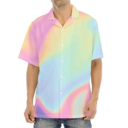 Pastel Holographic Print Aloha Shirt