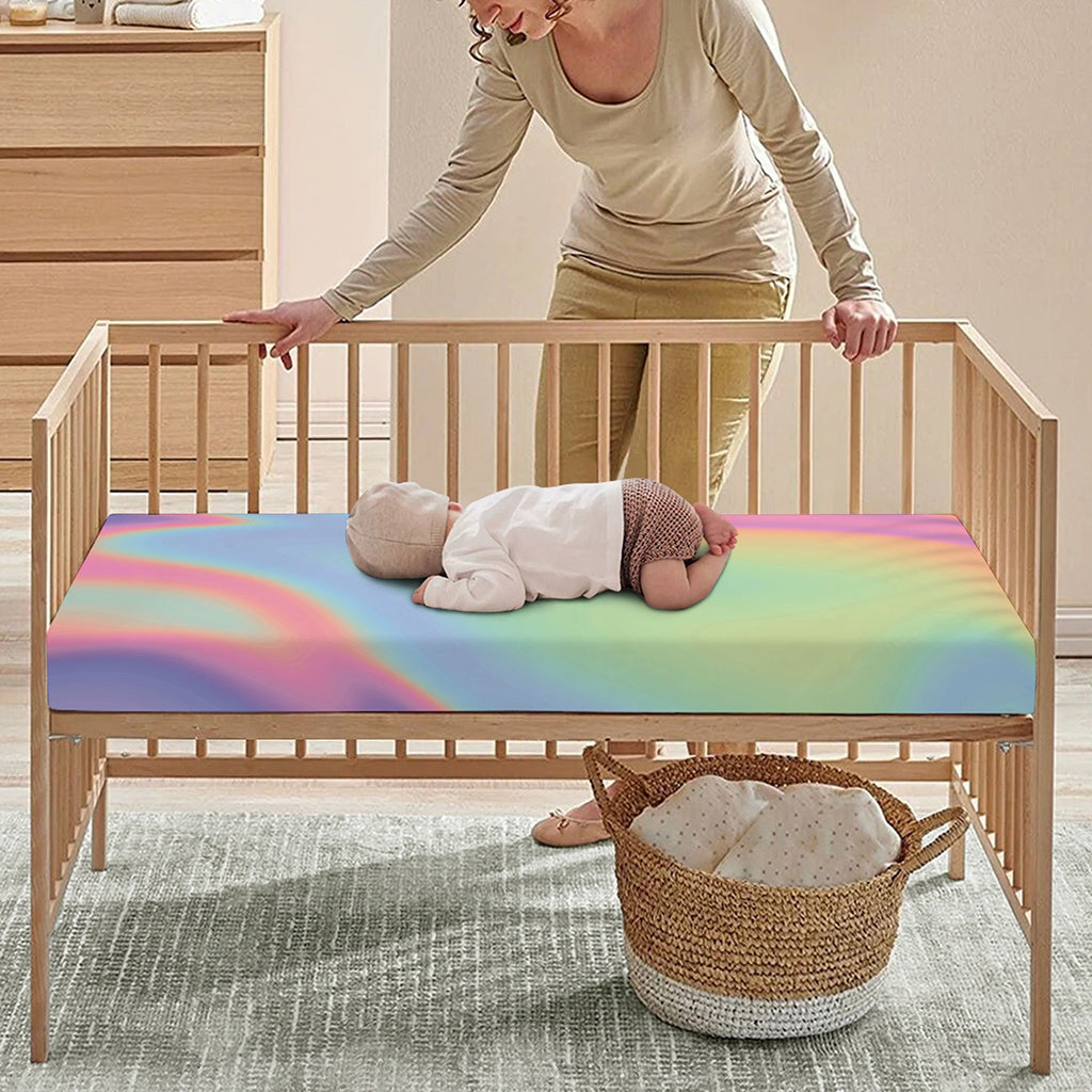 Pastel Holographic Print Baby Crib Sheet