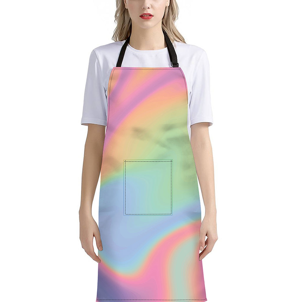 Pastel Holographic Print Bib Apron With Pocket