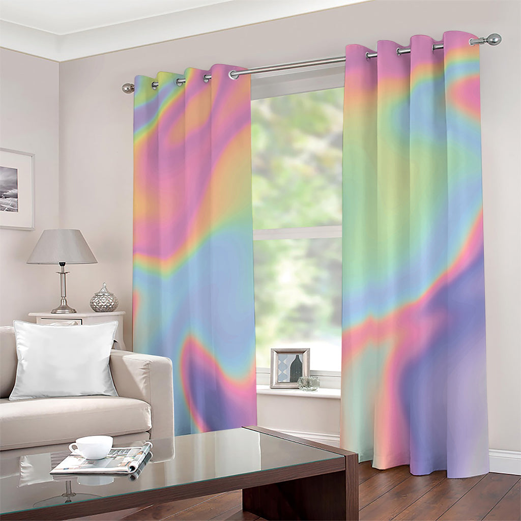 Pastel Holographic Print Blackout Grommet Curtains