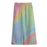 Pastel Holographic Print Cotton Front Slit Maxi Skirt