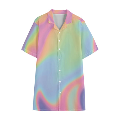 Pastel Holographic Print Cotton Hawaiian Shirt