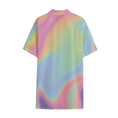 Pastel Holographic Print Cotton Hawaiian Shirt