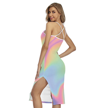 Pastel Holographic Print Cross Back Cami Dress