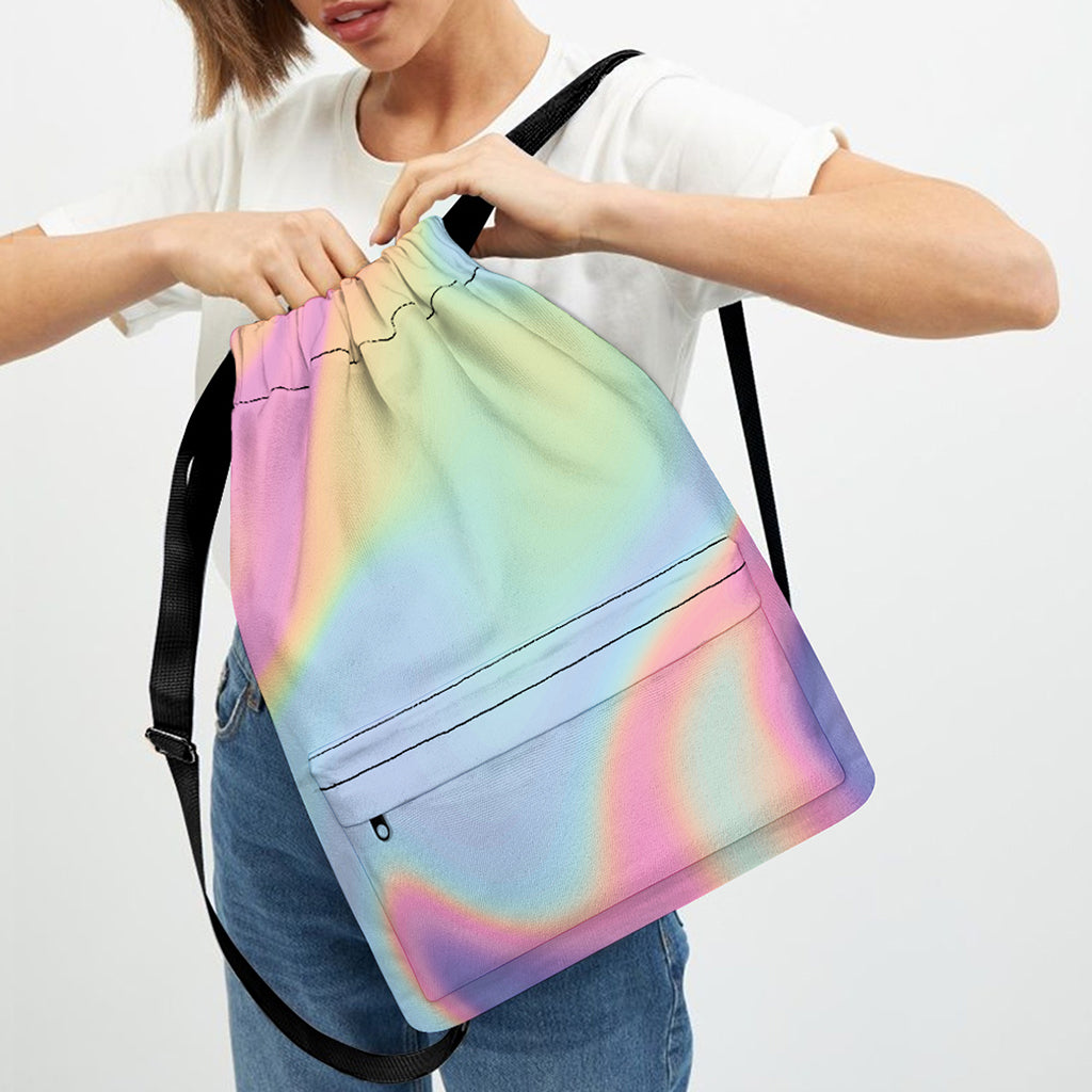 Pastel Holographic Print Drawstring Backpack
