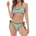 Pastel Holographic Print Halter Scoop Tie Side Bikini