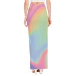 Pastel Holographic Print High Slit Maxi Skirt