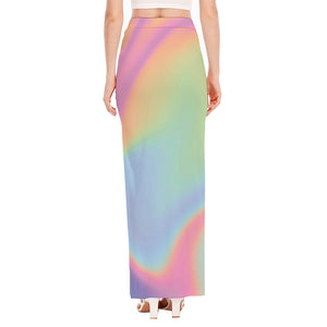 Pastel Holographic Print High Slit Maxi Skirt