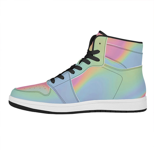 Pastel Holographic Print High Top Leather Sneakers
