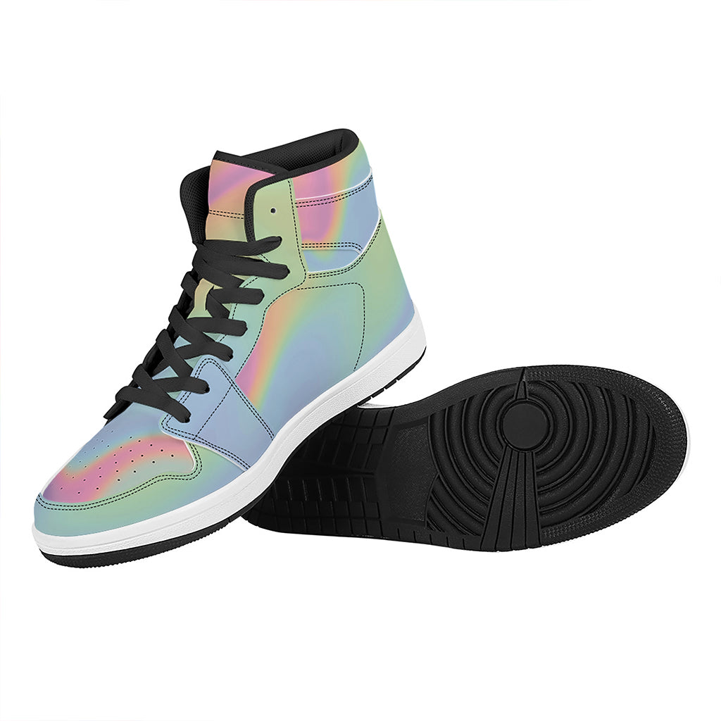 Pastel Holographic Print High Top Leather Sneakers
