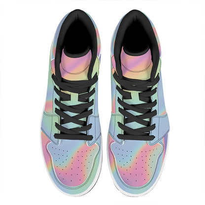 Pastel Holographic Print High Top Leather Sneakers