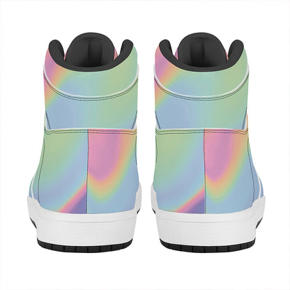 Pastel Holographic Print High Top Leather Sneakers