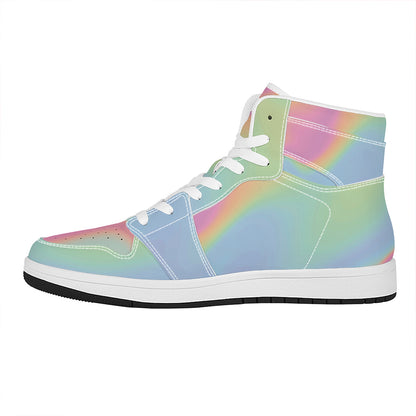 Pastel Holographic Print High Top Leather Sneakers