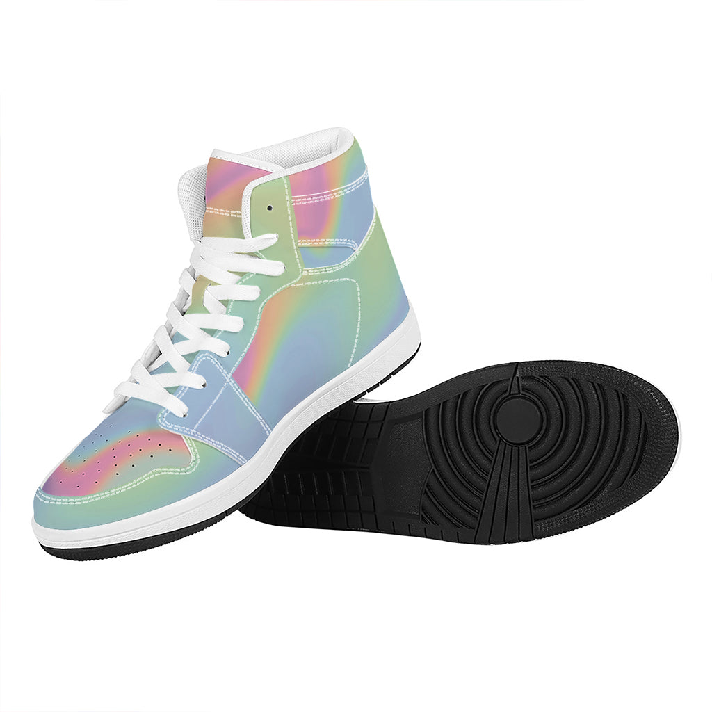 Pastel Holographic Print High Top Leather Sneakers