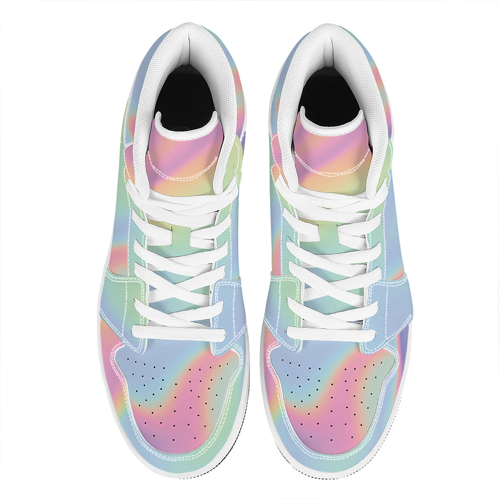 Pastel Holographic Print High Top Leather Sneakers