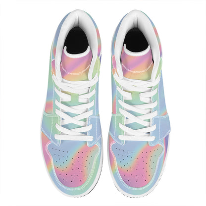 Pastel Holographic Print High Top Leather Sneakers