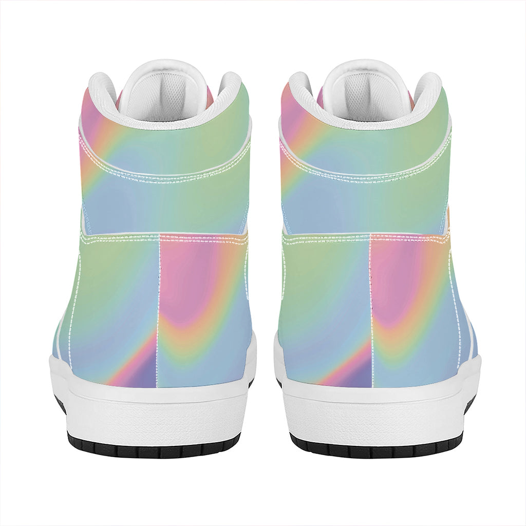 Pastel Holographic Print High Top Leather Sneakers