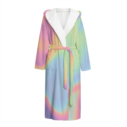 Pastel Holographic Print Hooded Bathrobe