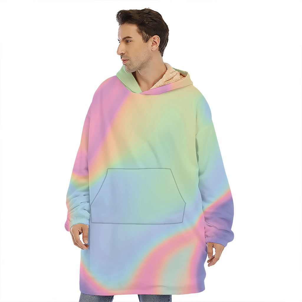 Pastel Holographic Print Hoodie Blanket