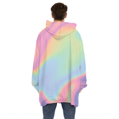 Pastel Holographic Print Hoodie Blanket