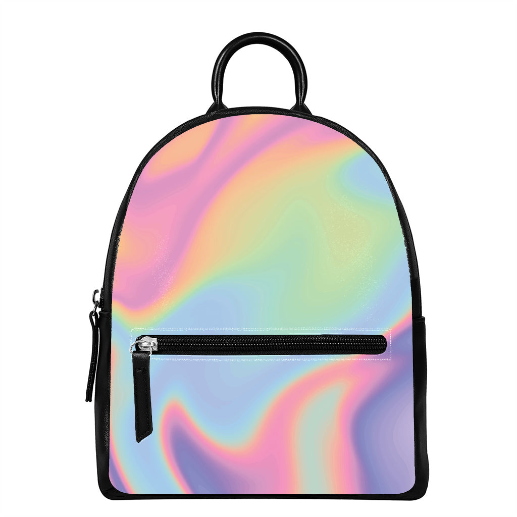 Pastel Holographic Print Leather Backpack