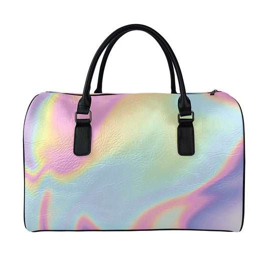 Pastel Holographic Print Leather Duffle Bag