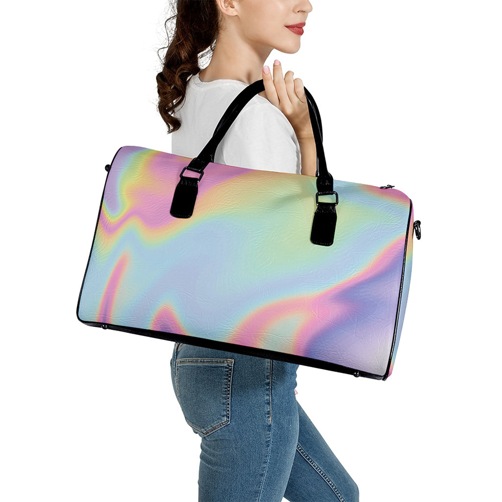 Pastel Holographic Print Leather Duffle Bag