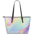 Pastel Holographic Print Leather Tote Bag With Zipper