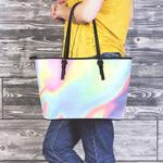 Pastel Holographic Print Leather Tote Bag