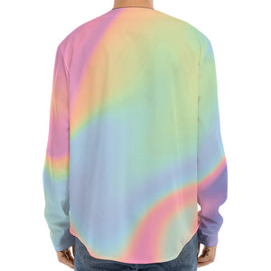 Pastel Holographic Print Long Sleeve Baseball Jersey