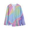 Pastel Holographic Print Long Sleeve Short Coat