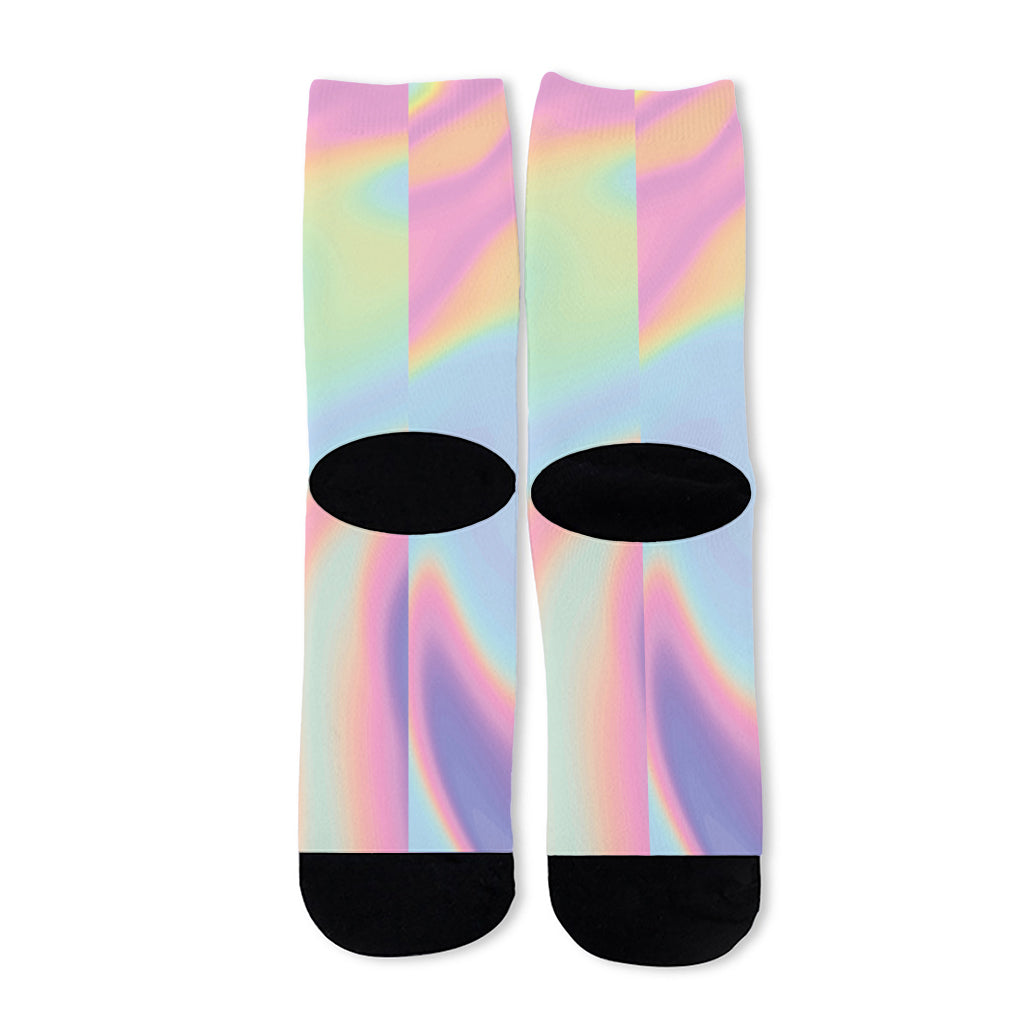 Pastel Holographic Print Long Socks