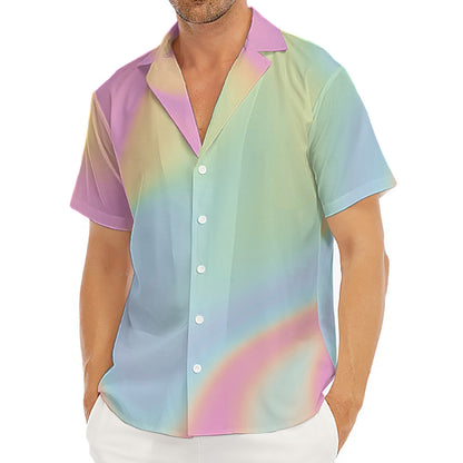 Pastel Holographic Print Men's Deep V-Neck Shirt