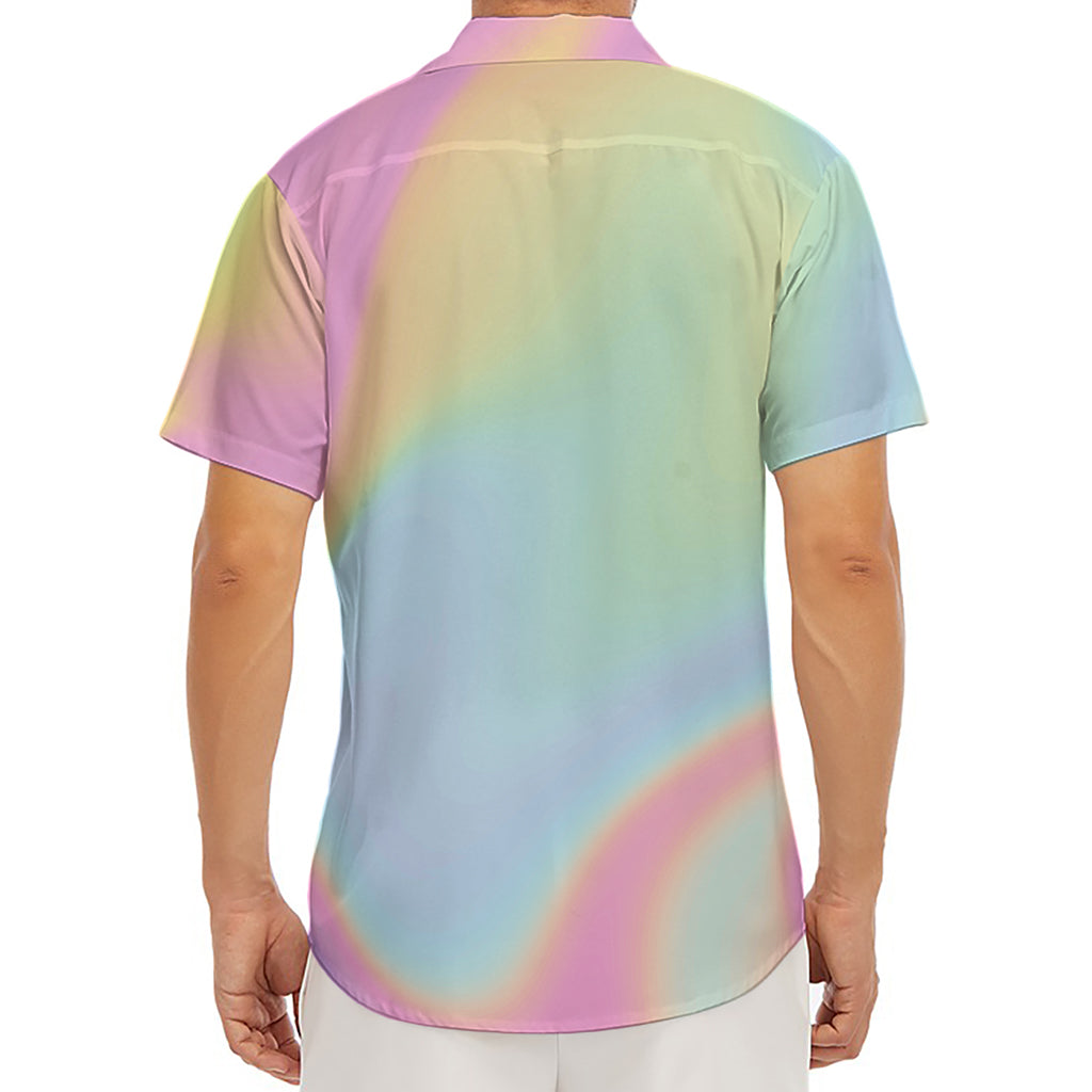 Pastel Holographic Print Men's Deep V-Neck Shirt