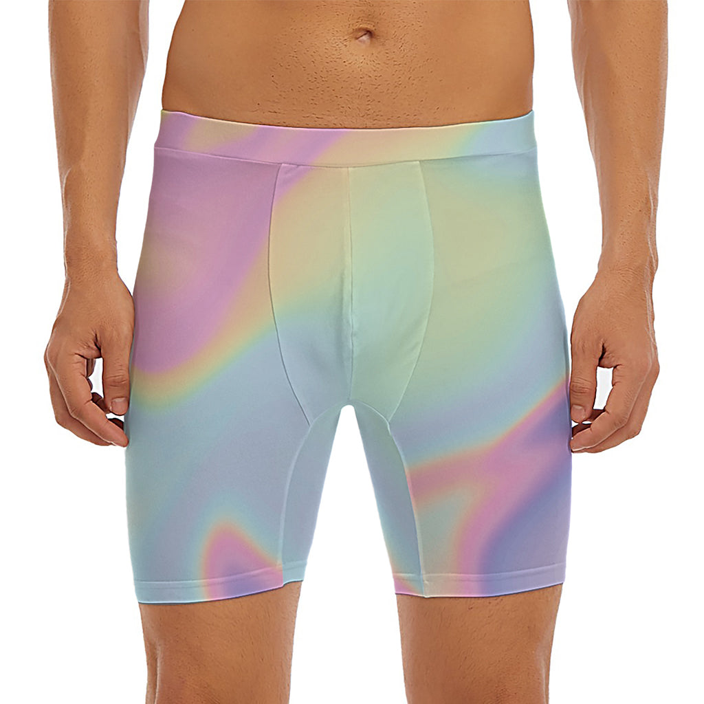 Pastel Holographic Print Men's Long Boxer Briefs