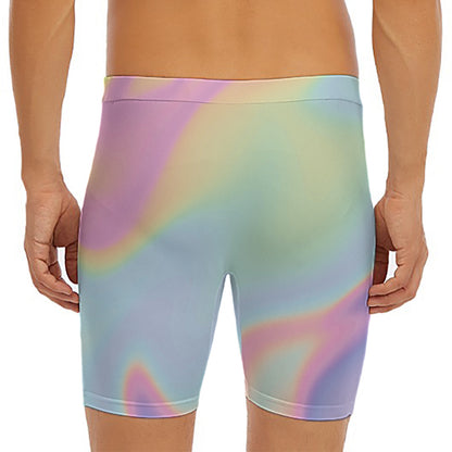 Pastel Holographic Print Men's Long Boxer Briefs