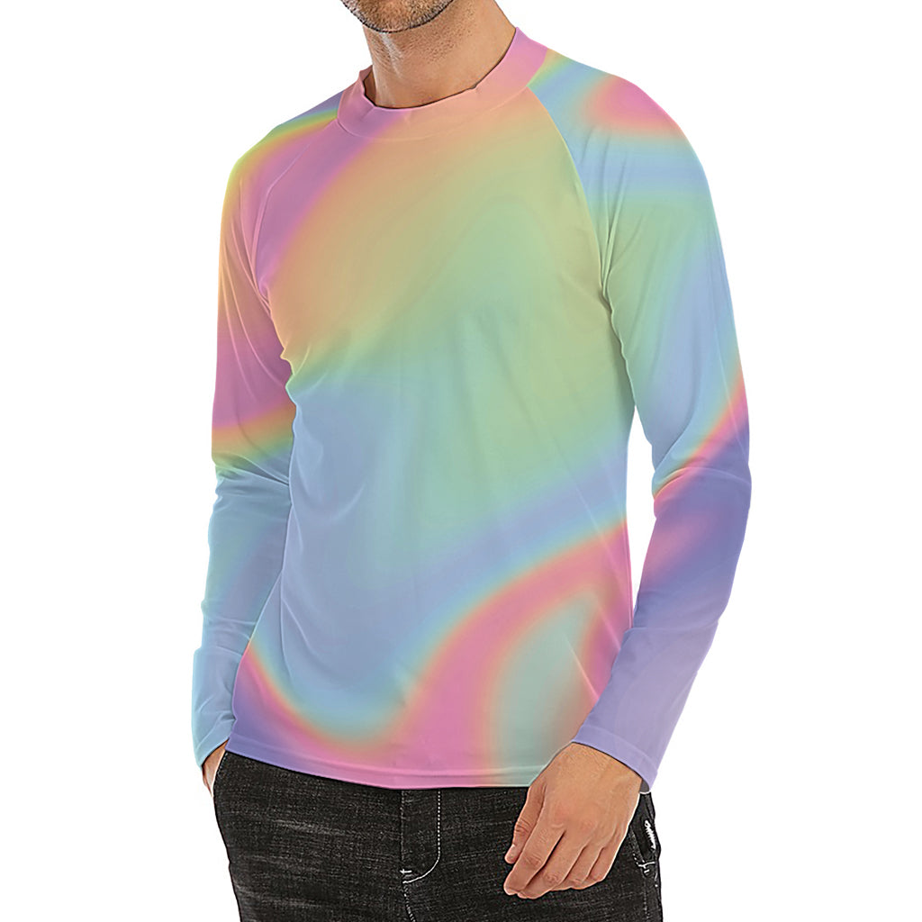 Pastel Holographic Print Men's Long Sleeve Rash Guard
