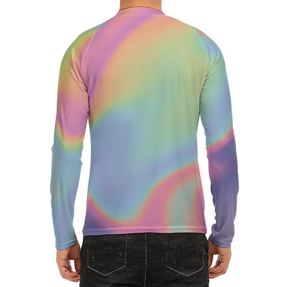 Pastel Holographic Print Men's Long Sleeve Rash Guard