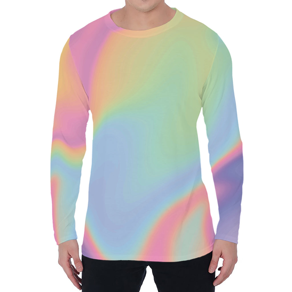 Pastel Holographic Print Men's Long Sleeve T-Shirt