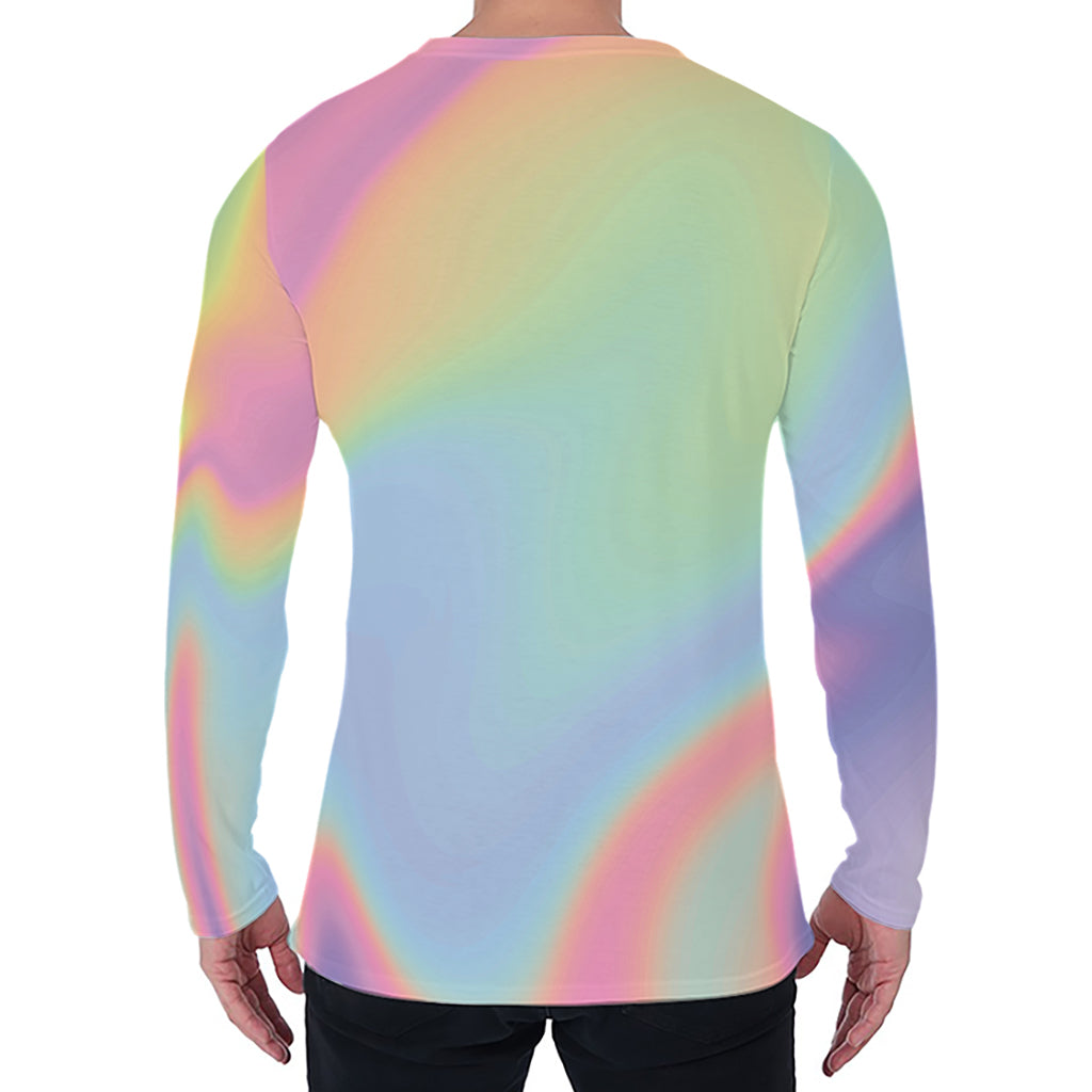 Pastel Holographic Print Men's Long Sleeve T-Shirt