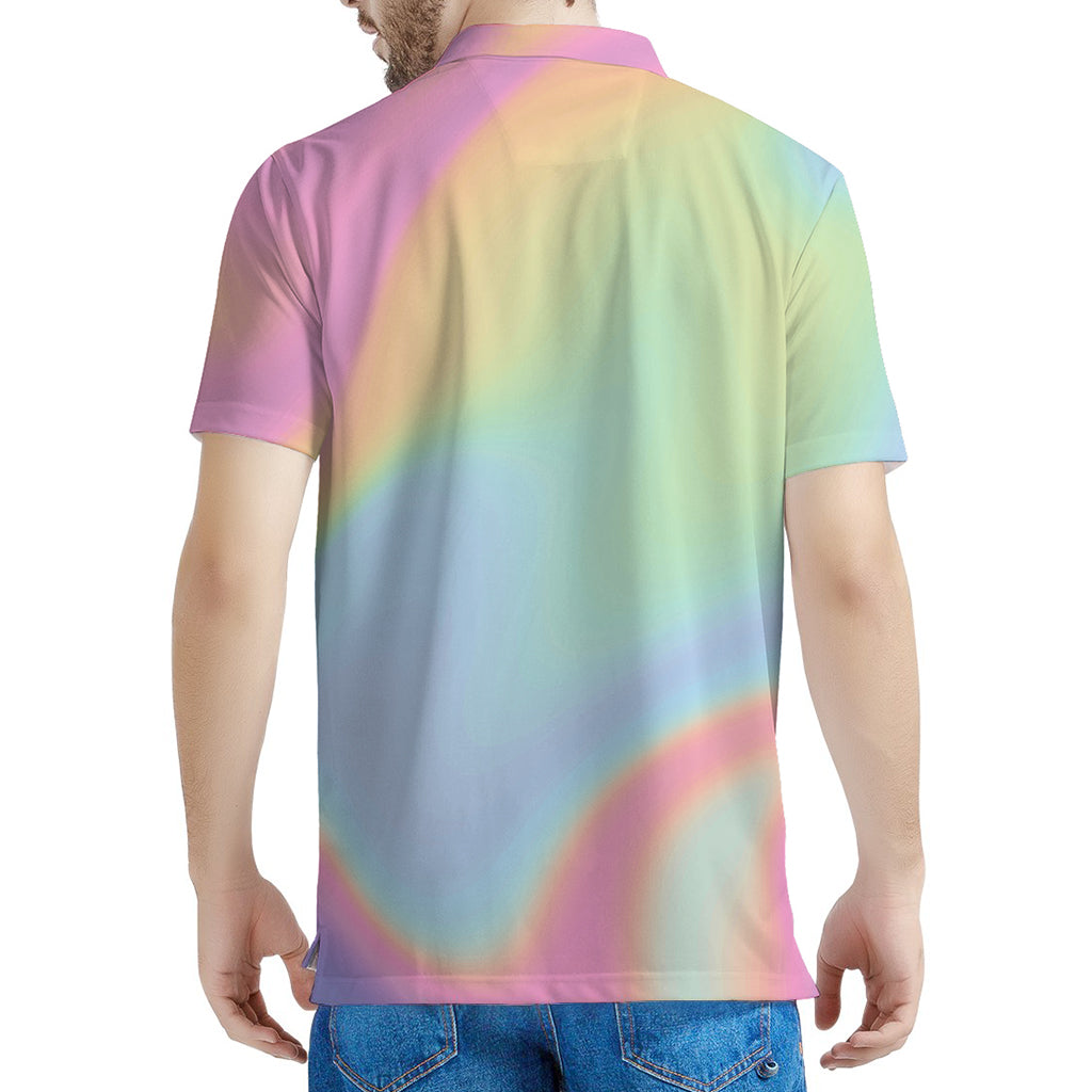 Pastel Holographic Print Men's Polo Shirt
