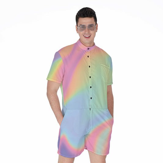 Pastel Holographic Print Men's Rompers