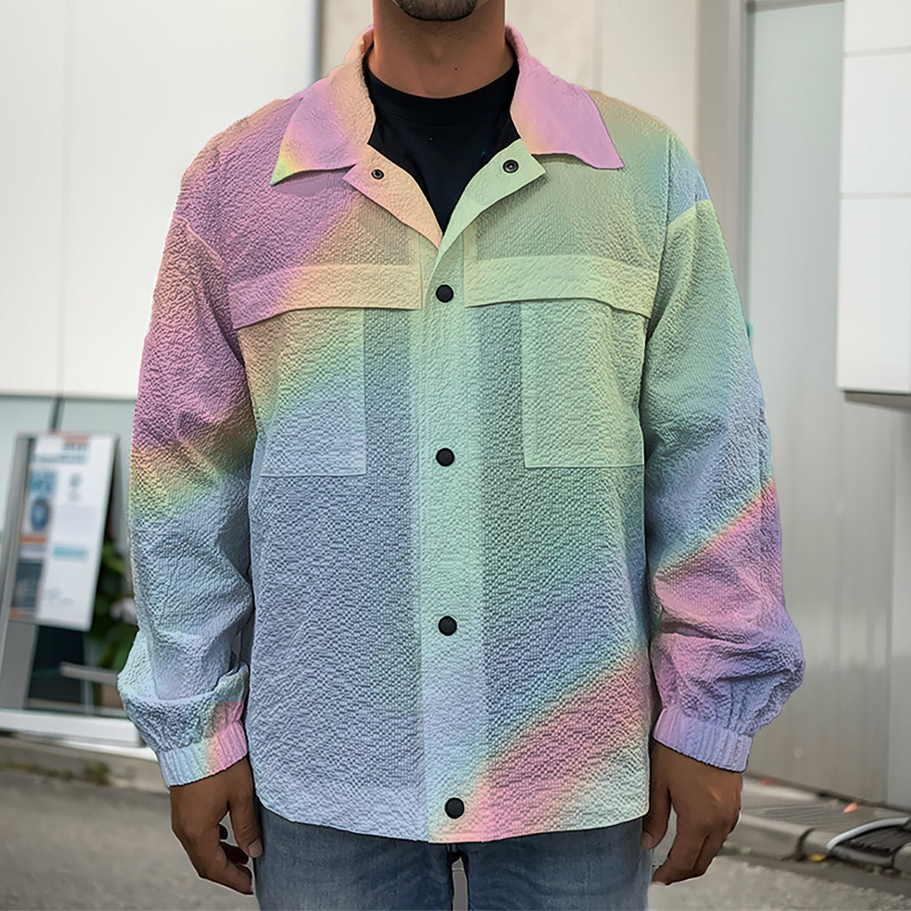 Pastel Holographic Print Men's Shirt Jacket