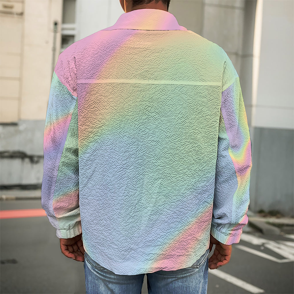 Pastel Holographic Print Men's Shirt Jacket